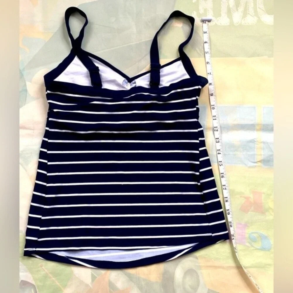JoJo Maman Bebe Maternity Navy White Stripe Tankini Swim Top Size S